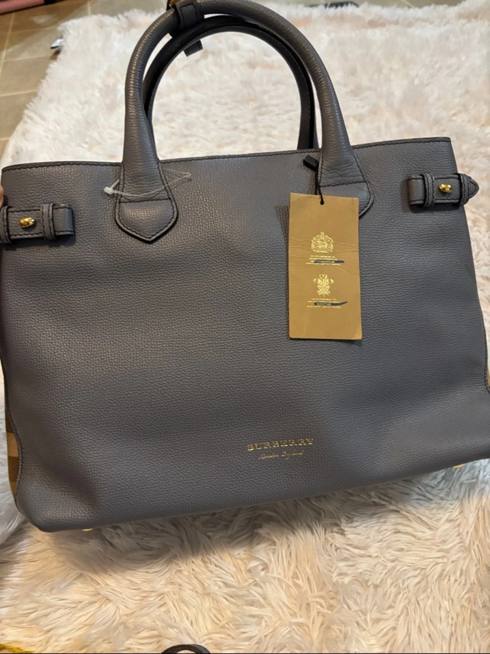 Burberry Navy Blue Leather Top-Handle Satchel - Picture 2 of 16